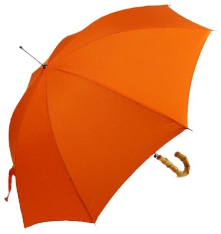 Solid Orange Umbrella with a Bamboo Hook Handle