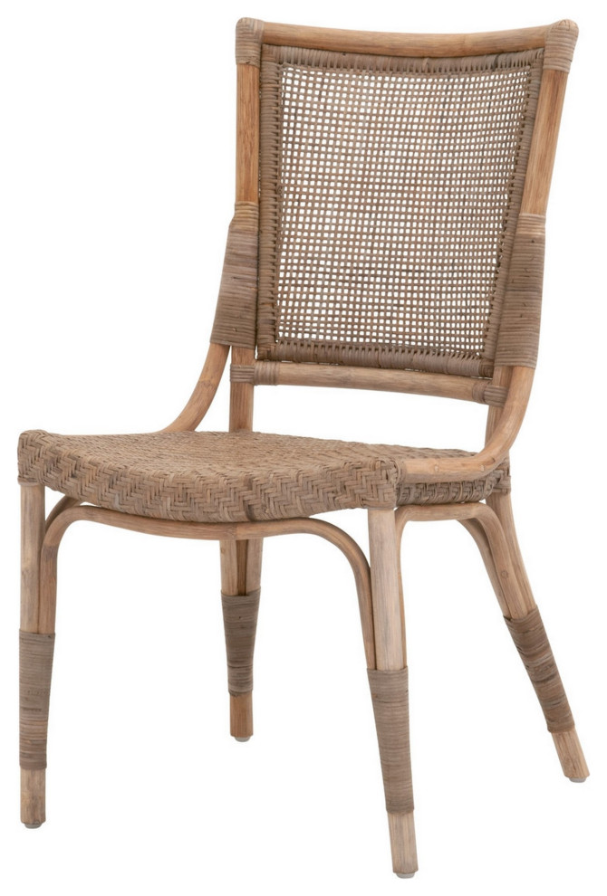 18" Herringbone Woven Rattan Dining Chair, Set Of 2, Brown Tropical