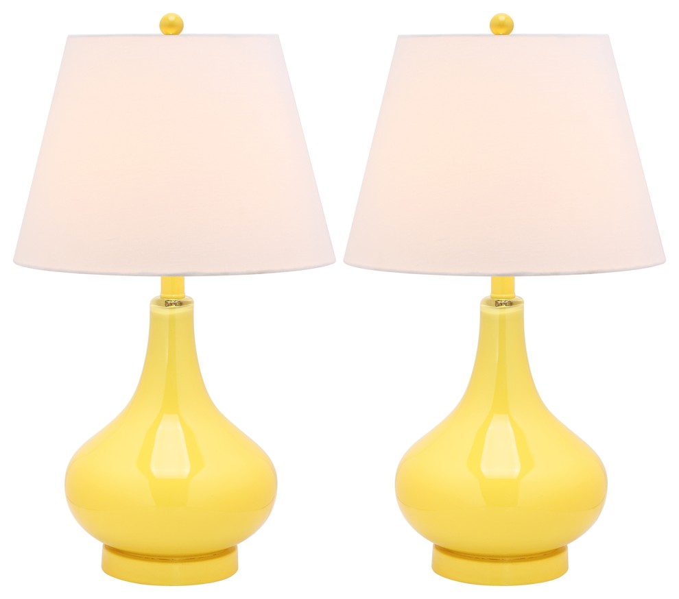 Amy Gourd Glass 1-Light Yellow Table Lamps, Set of 2