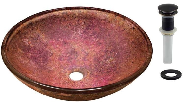 Foil Undertone Glass Vessel, Drain: Antique Bronze