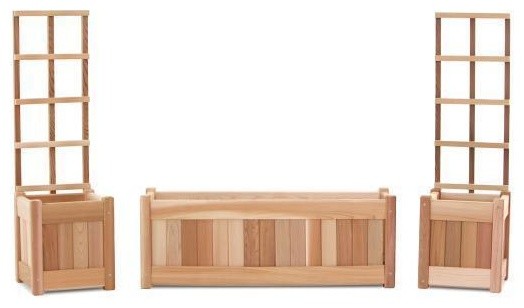 All Things Cedar Planter Set And Trellis Rustic Outdoor Pots