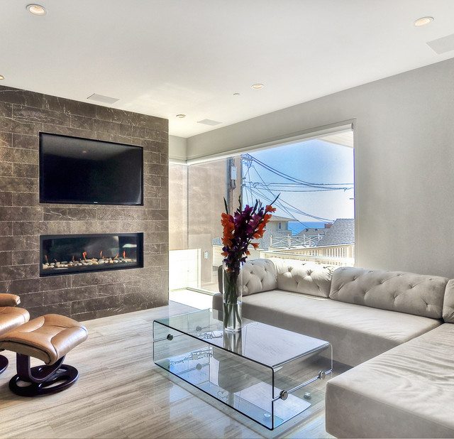 Coco Marble Fireplace, Haisa Light Marble Floor - Modern 