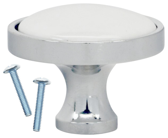 Retro White Ceramic Chrome Cabinet Hardware Mushroom Knob 1 1 4