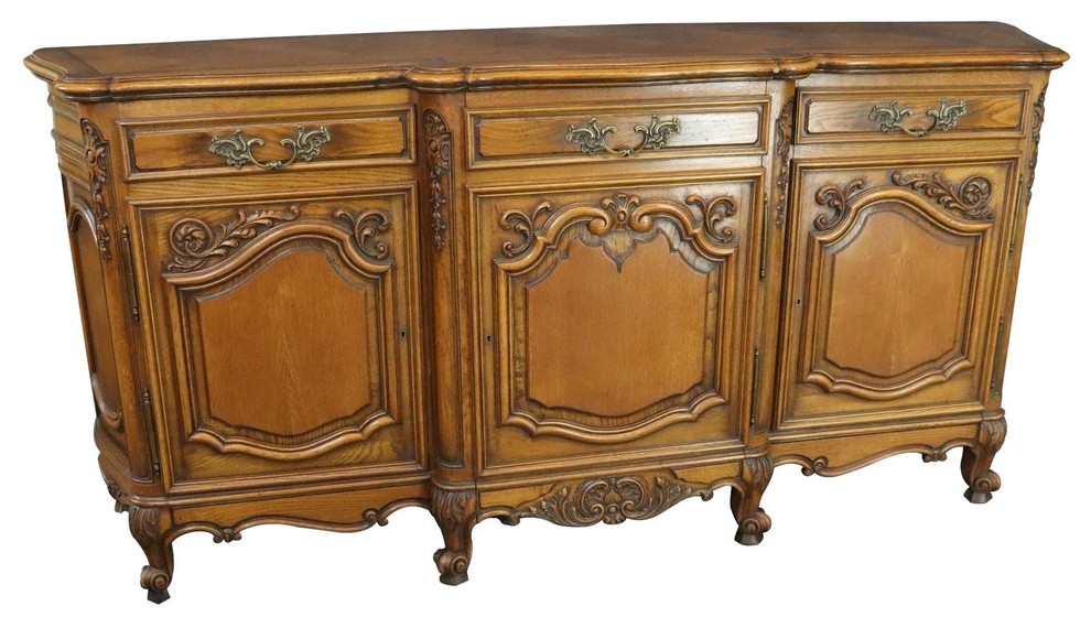 Consigned Sideboard Louis XV Rococo French Vintage 1950 Carved Oak 3-Door