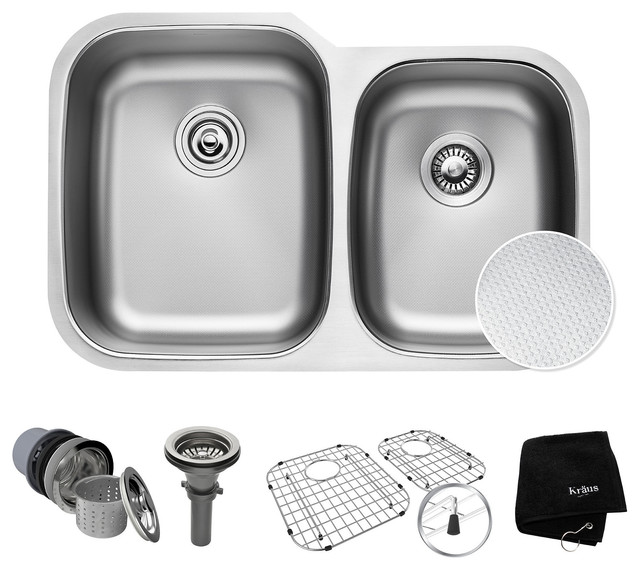 Kraus 32" Outlast MicroShield Scratch-Resist Stainless Steel Double Bowl Sink