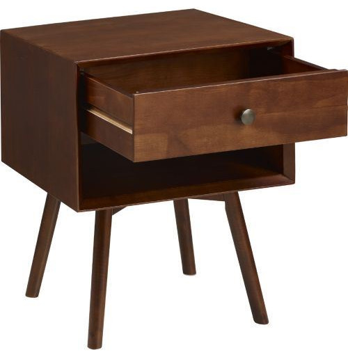 MidCentury 1 Drawer Solid Wood Nightstand in Caramel Midcentury Nightstands And Bedside