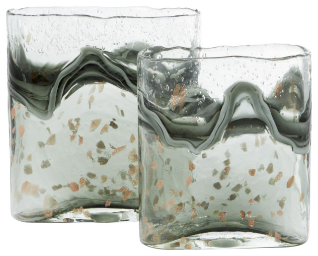 Contemporary Gray Glass Vase Set 83378