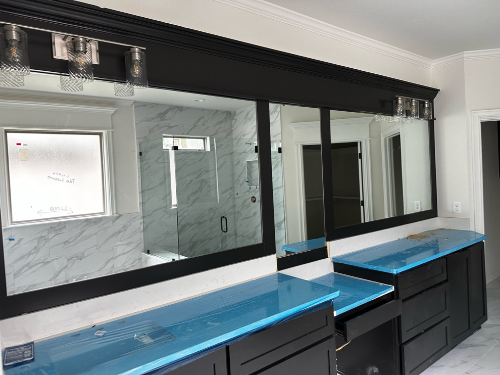 Lights above bathroom sink or centered with mirrors