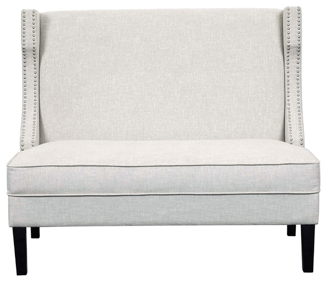 Concave Shelter Wing Entryway Bench Off White Transitional