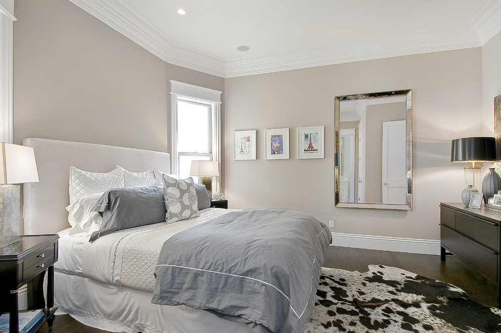 Inspiration for a traditional bedroom in San Francisco with grey walls.