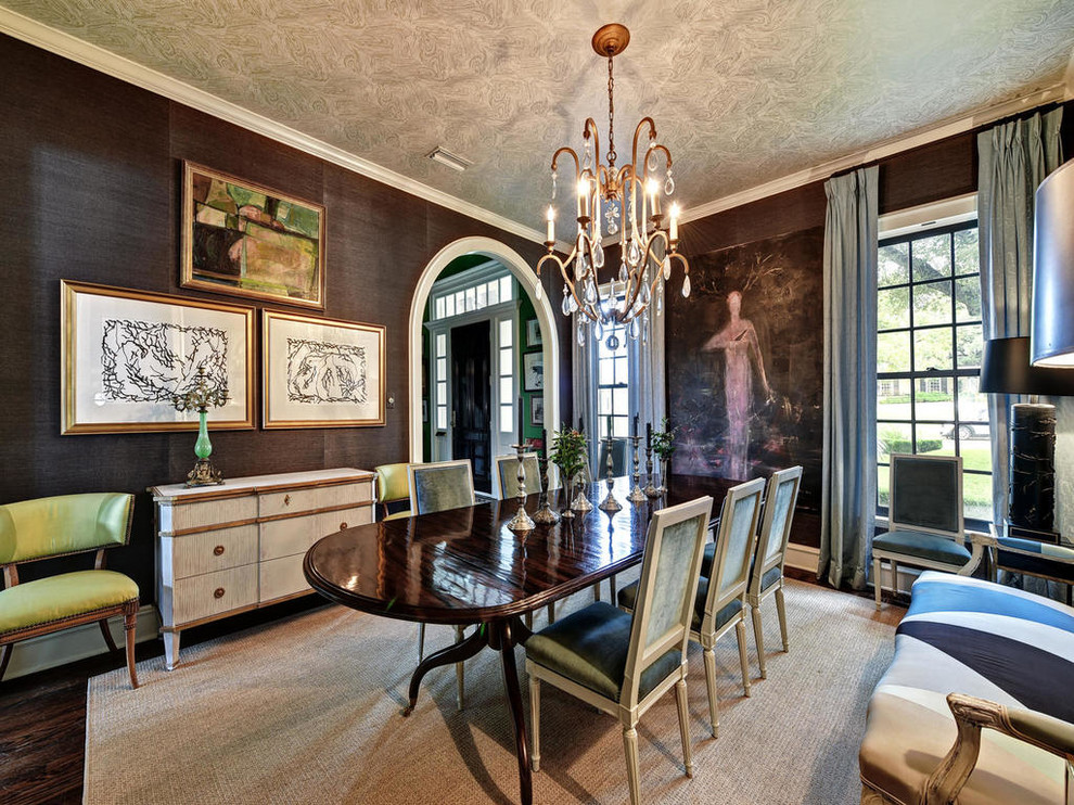 This is an example of a large transitional separate dining room in Austin with dark hardwood floors.