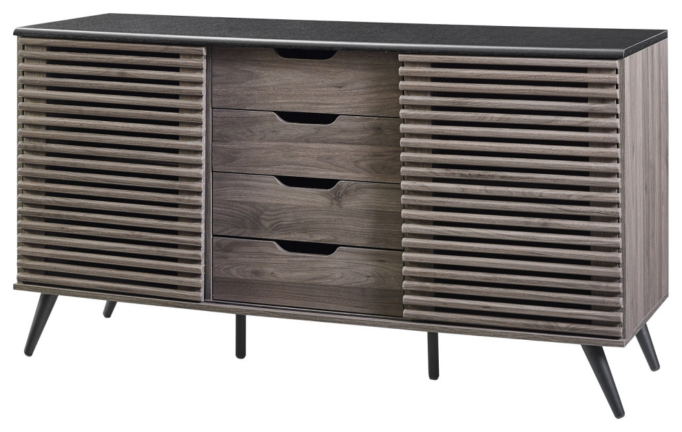 59" Havana Sliding Slat Door 4 Drawer Sideboard Midcentury Buffets