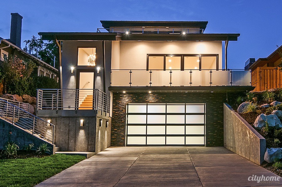 Large modern two-storey stucco white exterior in Salt Lake City with a flat roof.