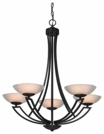 Bronze Chandelier with Five Lights and Seeded Glass Shades