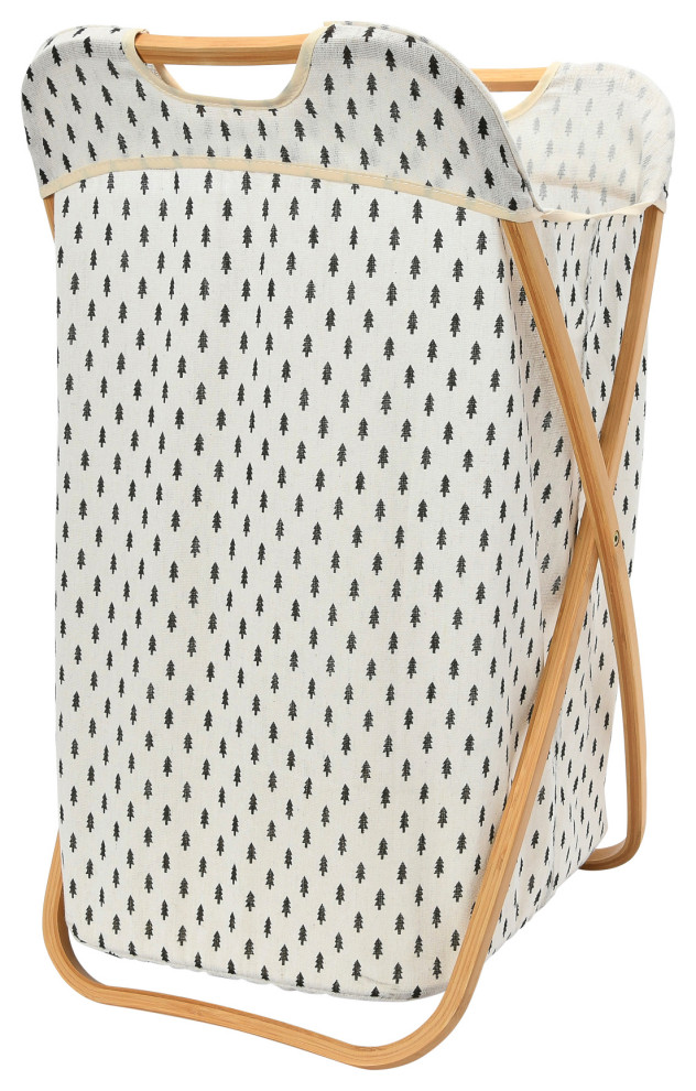 Bamboo X Frame Hamper With Tree Pattern Transitional Hampers by