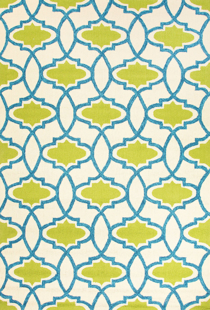 Moroccan Pattern Polypropylene Blue/Green Indoor-Outdoor Area Rug ( 5x7.6 )