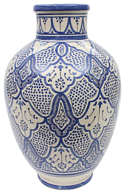Moroccan Vase Safi Ceramic Blue Handmade Hand Painted, 40 cm