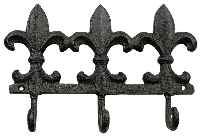 Fleur de Lis Double Hook Wall Mount Antique Black