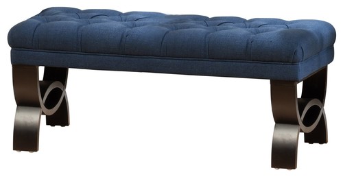 Reddington Tufted Fabric Ottoman Bench, Dark Blue