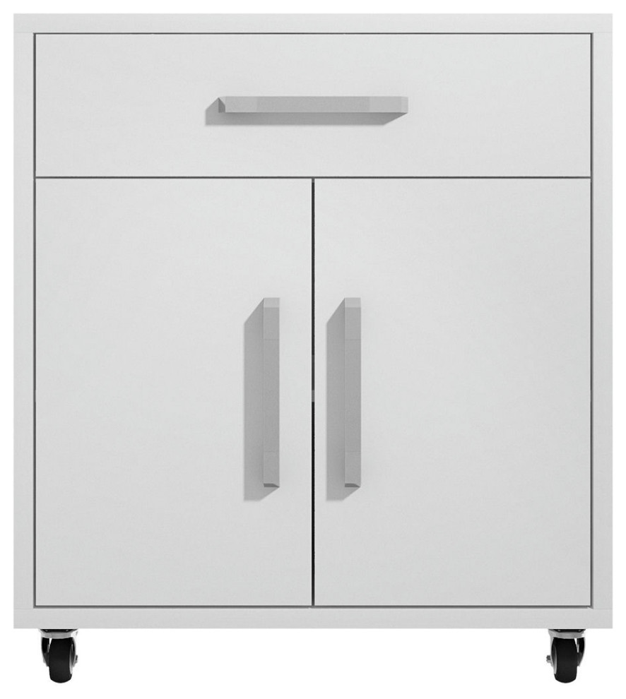 Eiffel 28.35" Mobile Garage Storage Cabinet With 1 Drawer, White Gloss