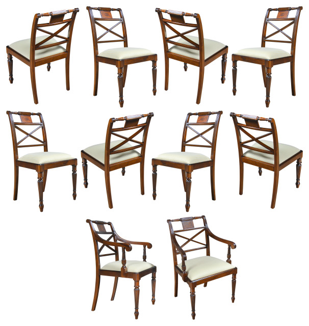 Sheraton Mahogany Inlaid Chairs, Set of 10