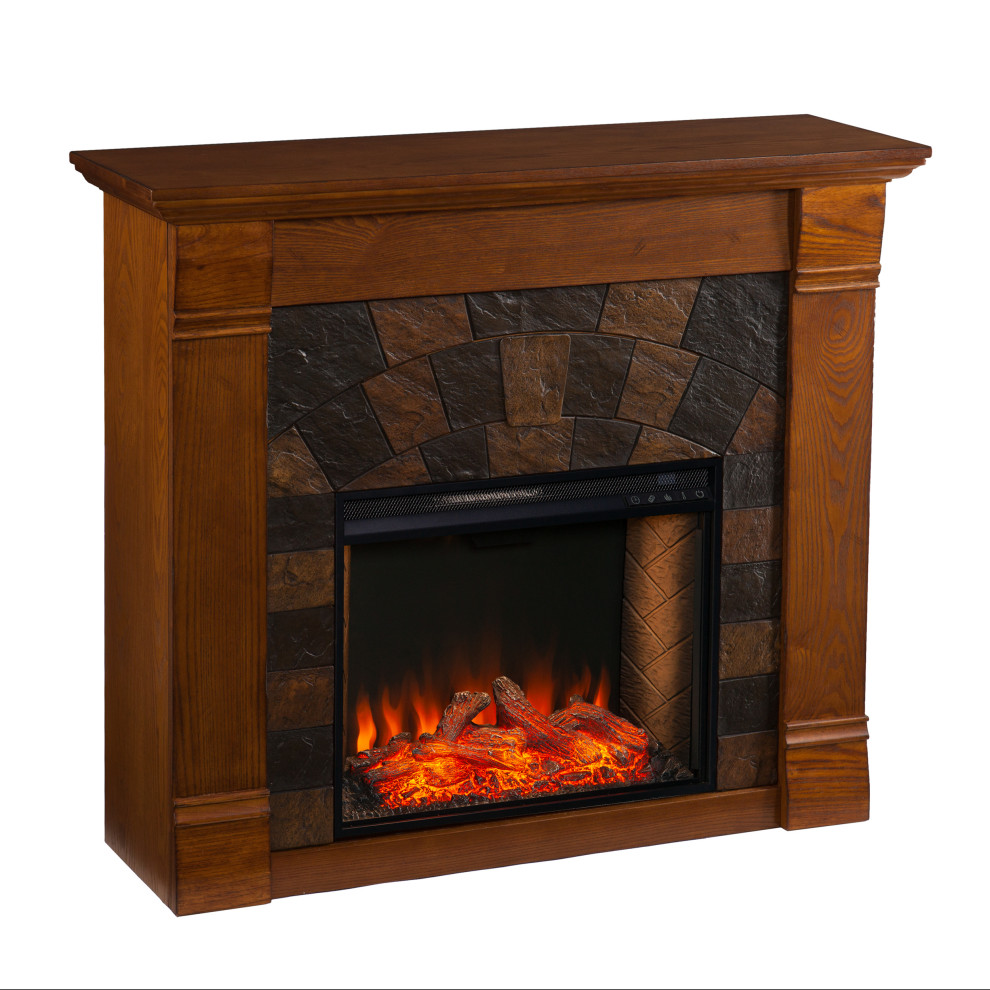 Elkinson Faux Stone Smart Electric Fireplace, Salem Antique Oak -  Traditional - Entertainment Centers And Tv Stands - by SEI Furniture | Houzz