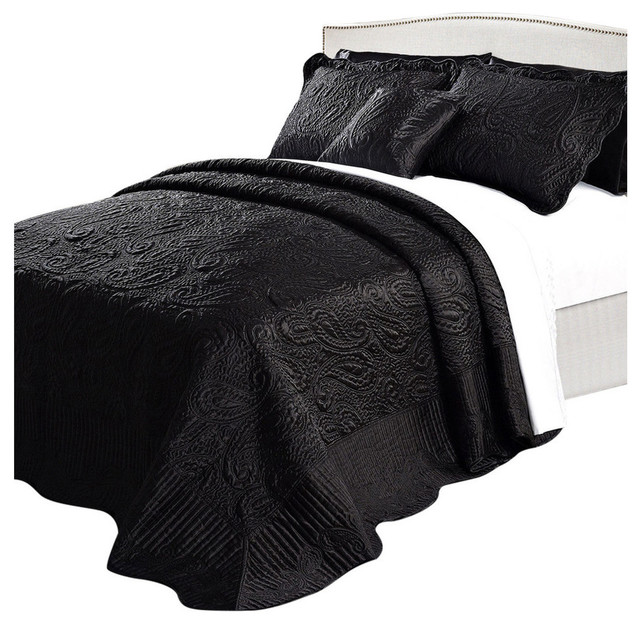 Quilted Satin 4 Piece Bed Spread Set Contemporary Quilts And Quilt