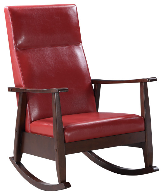 Raina Rocking Chair, Red PU and Espresso Finish - Midcentury - Rocking ...
