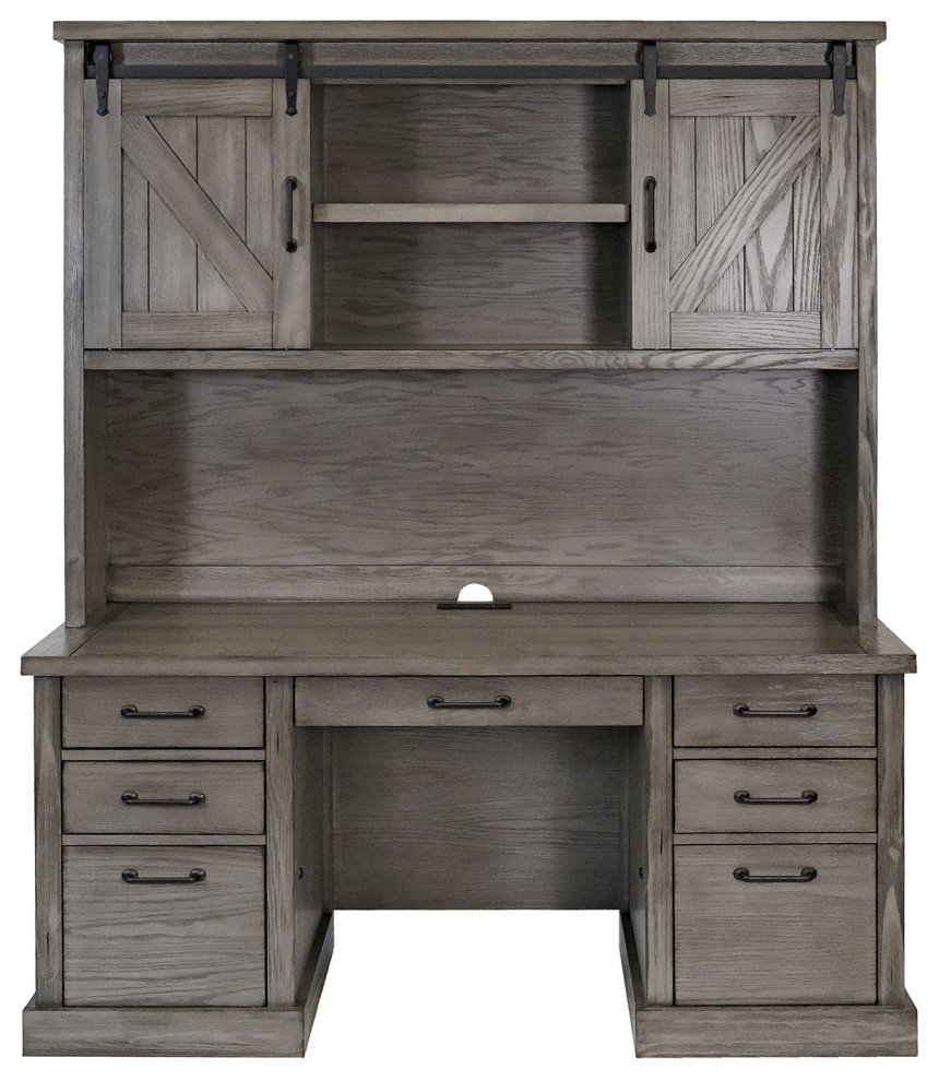 Avondale Wood Hutch With Wood Doors Fully Assembled, Gray Farmhouse