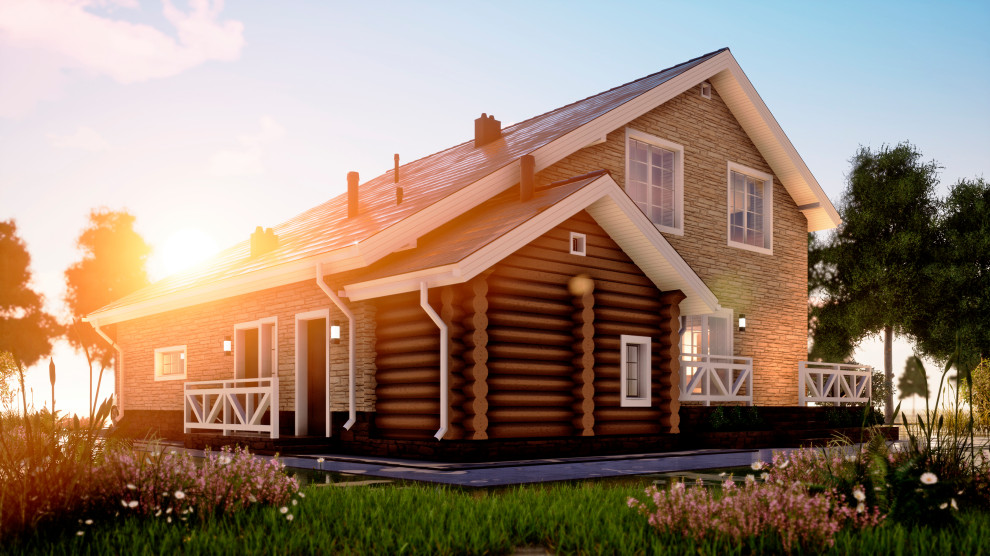 Двухэтажный дом с баней и гаражом 213м2 П-0208