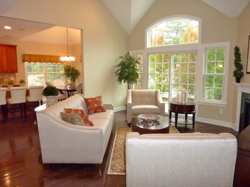 Model home living room, living room, transitional and midcentury