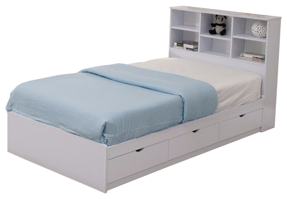 Wooden Twin Size Bookcase Headboard With 6 Open Shelves, White