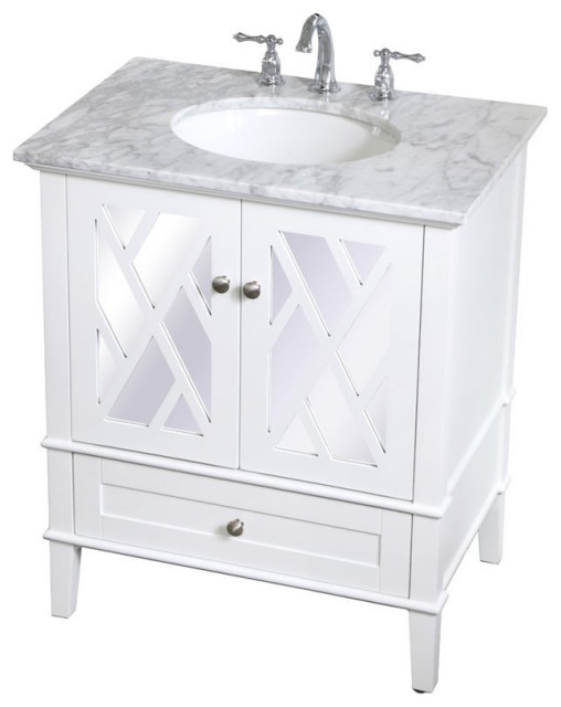 Elegant Decor Luxe 30" Single Marble Top Bathroom Vanity in White Transitional Bathroom