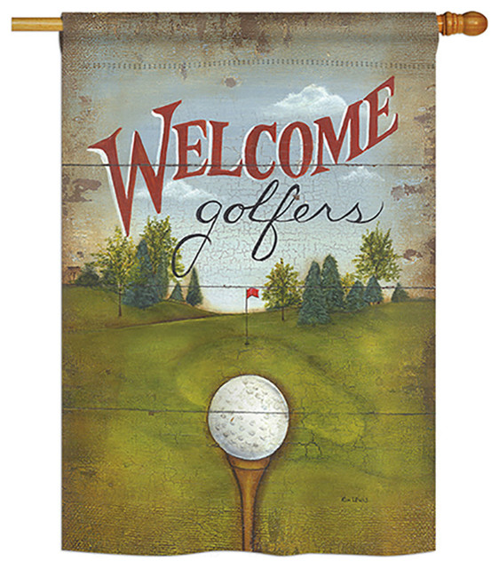 Welcome Golfers Interests Sports Vertical House Flag 28 X40 Contemporary Flags And Flagpoles By Breeze Decor Houzz Breeze Decor Welcome Golfers Interests Everyday Sports Impressions Decorative Vertical House Flag 28 Inch X 40 Printed In Usa, Golf Outdoor Decor
