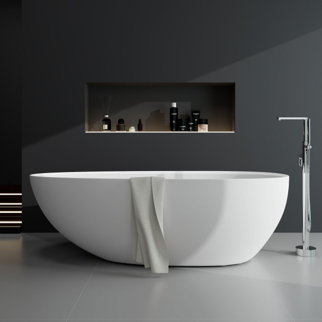 STAR&JANE Egg-shaped Stone Resin Matte Freestanding Bathtub ...
