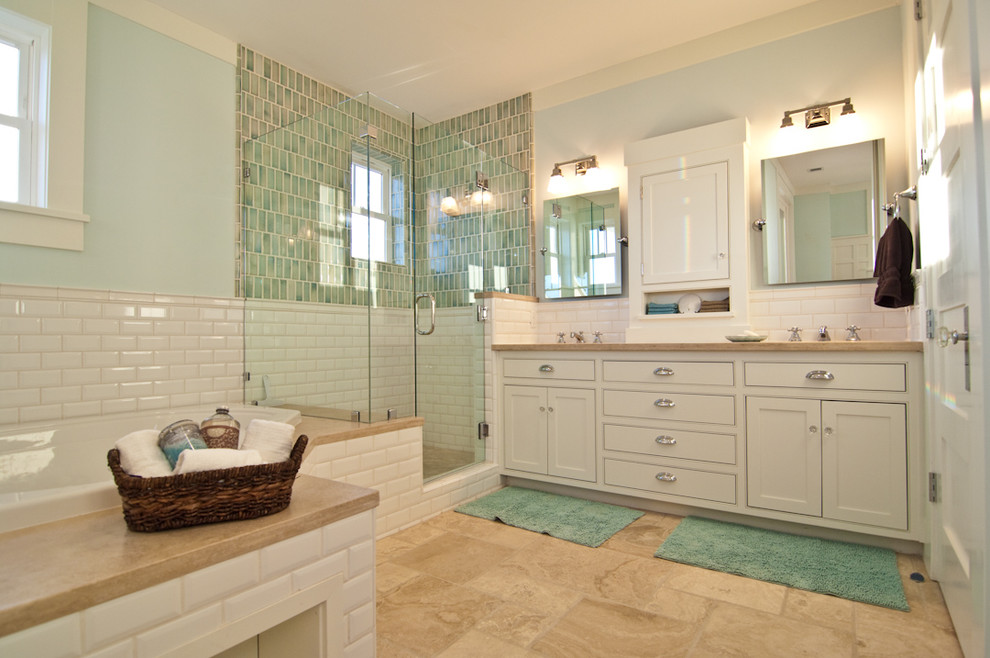 Inspiration for a beach style bathroom in Orange County with ceramic tile and an alcove shower.