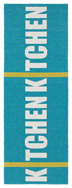 Kitchen Woven Vinyl Floor Cloth, Turquoise, 70x300 cm