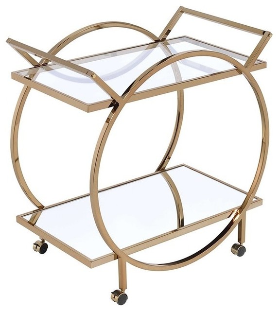 ACME Traverse Glass Top Serving Cart in Champagne