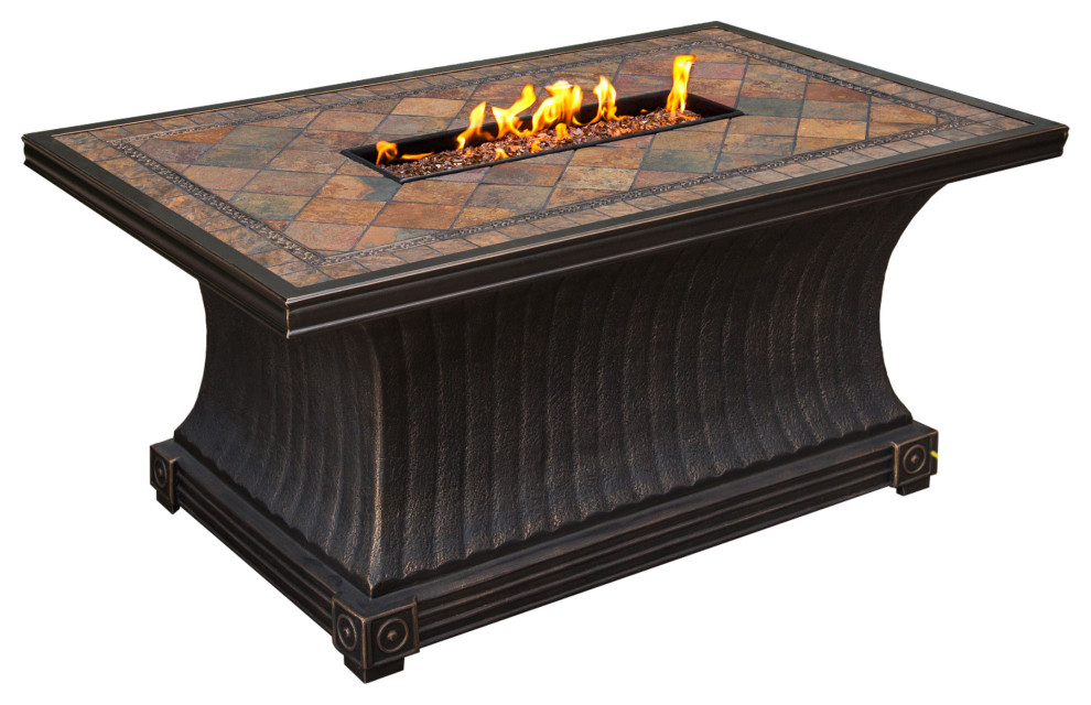 Vienna 32 X 52 Inch Rectangular Slate Top Gas Fire Pit Table