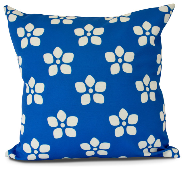 Floral Outdoor Pillow, Royal Blue, 16" x 16" Contemporary Outdoor