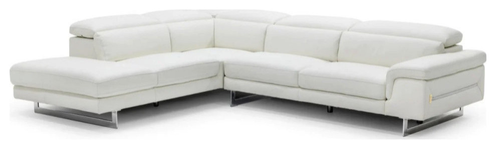 Grace Italian Modern White Leather Left Facing Sectional Sofa