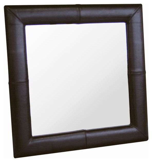Square Espresso Brown Leather Mirror