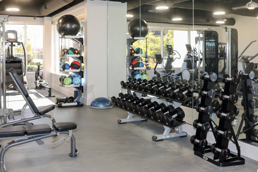 This is an example of a contemporary home gym in Orange County.