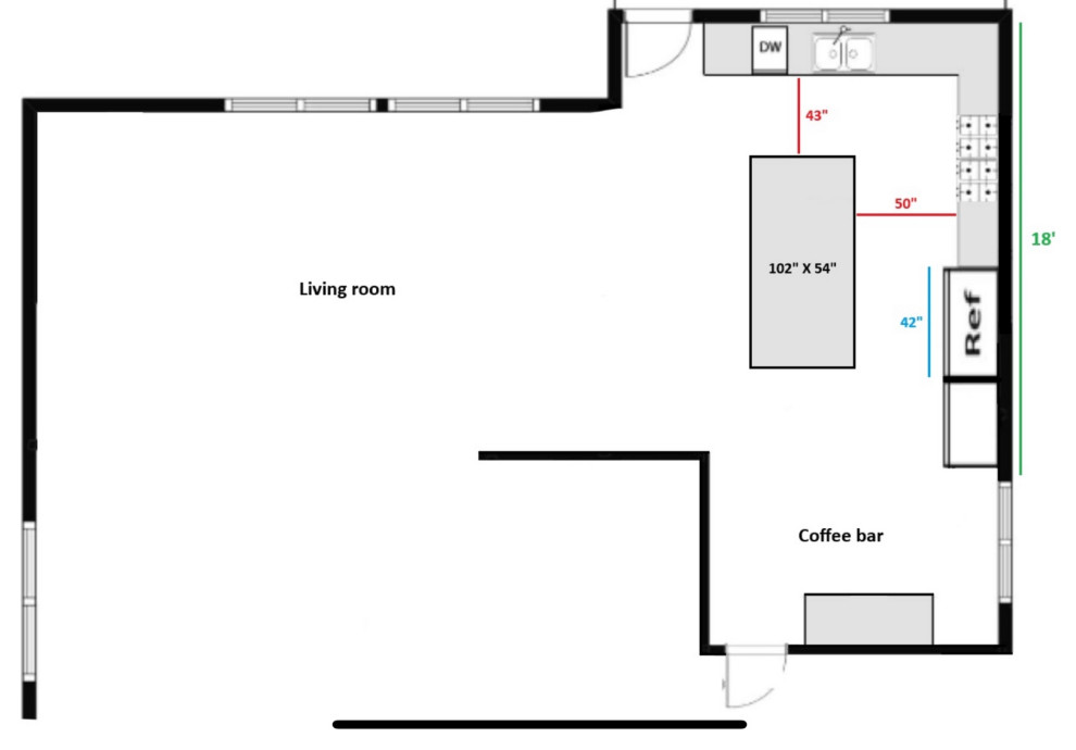 kitchen layout - 48” gas range vs 36” gas range with wall oven | Houzz ...