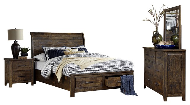 4 Piece Jackson Queen Sleigh Storage Bed Dresser Mirror 4 Piece Jackson Queen Sleigh Storage Bed Dresser Mirror Nightstand Brown