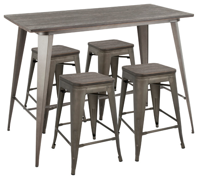 LumiSource Oregon 5Piece Counter Set, Antique/Espresso Bamboo