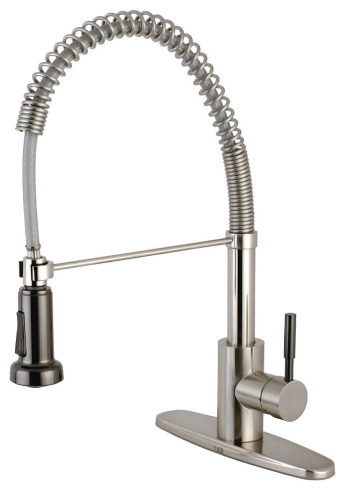 Single-Handle Pre-Rinse Kitchen Faucet, Brushed Nickel/Black Stainless Steel