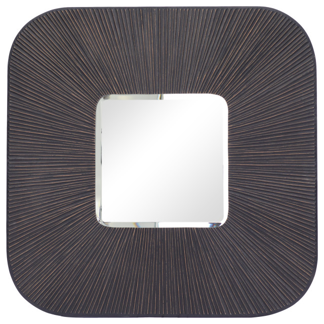 Modern Black Wood Wall Mirror 560837, 36" x 1" x 36" Transitional