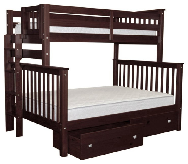 Bedz King Wood Twin Over Full Bunk Bed, Cherry Bunk Beds With Drawers