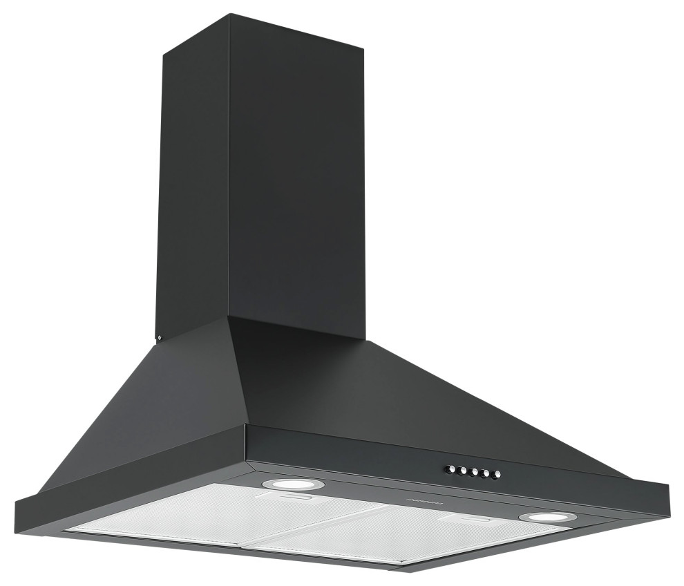 Ancona 24" 280 CFM Convertible Wall Pyramid Range Hood, Matte Black Contemporary Range Hoods